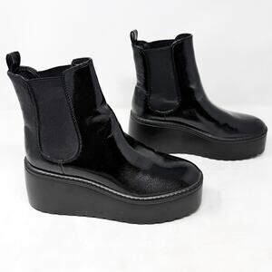 [Nine West] Henrita Black Patent Leather Platform Chelsea Ankle Boots Size 9.5 M